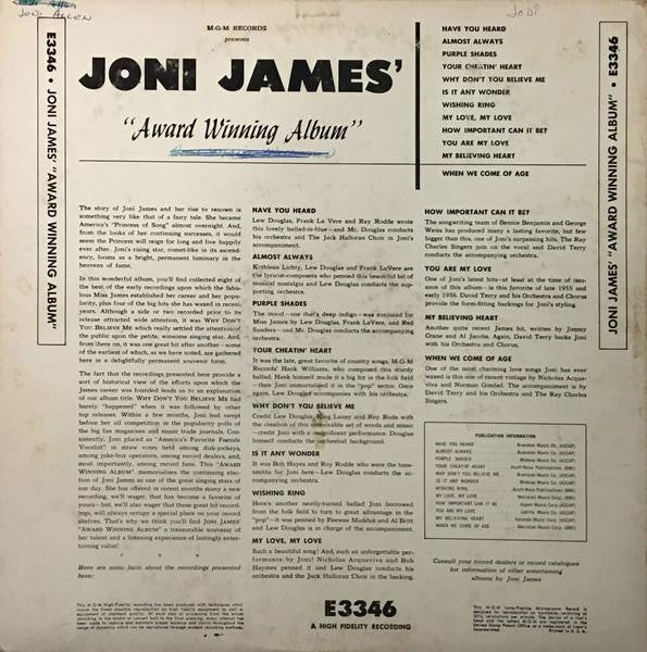 Joni James - Award Winning Album (LP) (G) - Endless Media