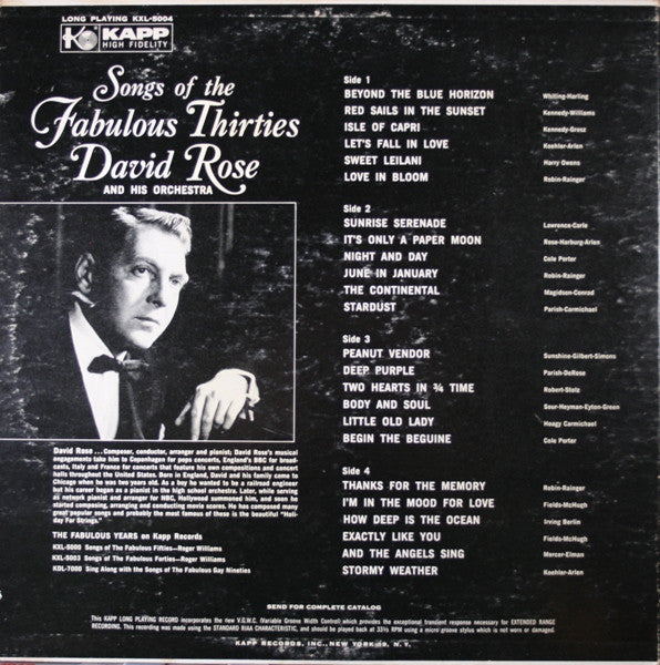 David Rose & His Orchestra - Songs Of The Fabulous Thirties (2xLP) (G+) - Endless Media