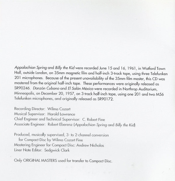 Aaron Copland, Antal Dorati, The London Symphony Orchestra, Minneapolis Symphony Orchestra : Appalachian Spring / Billy The Kid Complete / Danzón Cubano / El Salón México (CD, Comp)