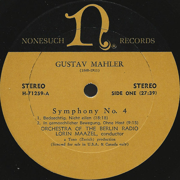 Gustav Mahler - Radio-Symphonie-Orchester Berlin, Lorin Maazel, Heather Harper - Symphony No. 4 (LP) (M) - Endless Media