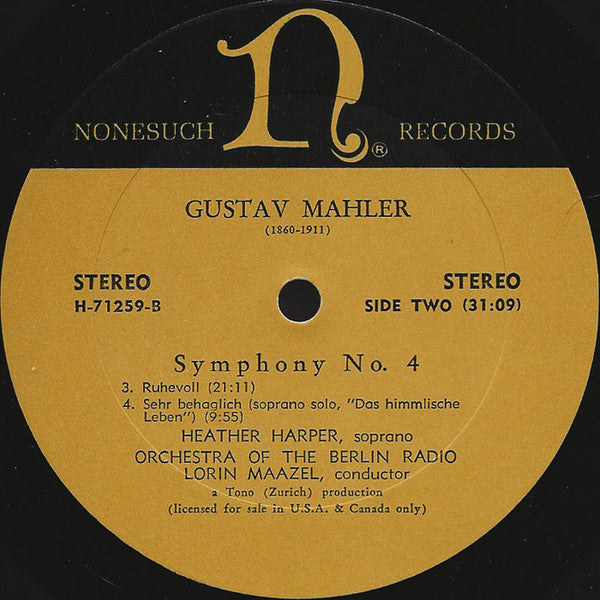 Gustav Mahler - Radio-Symphonie-Orchester Berlin, Lorin Maazel, Heather Harper - Symphony No. 4 (LP) (M) - Endless Media