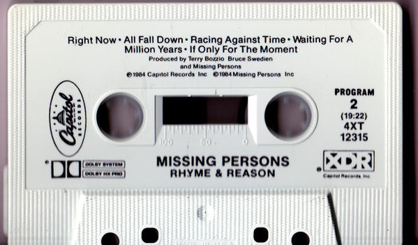 Missing Persons - Rhyme & Reason (Cassette) (VG) - Endless Media