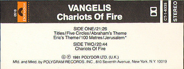 Vangelis - Chariots Of Fire (Cassette) (VG+) - Endless Media