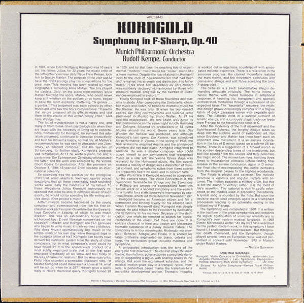 Erich Wolfgang Korngold - Münchner Philharmoniker, Rudolf Kempe - Symphony In F-Sharp, Op. 40 (LP) (VG+) - Endless Media