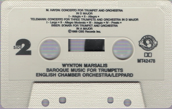 Wynton Marsalis, Antonio Vivaldi, Georg Philipp Telemann, Johann Pachelbel, Michael Haydn, Heinrich Ignaz Franz Biber, English Chamber Orchestra, Raymond Leppard - Baroque Music For Trumpets (Cassette) (VG+) - Endless Media