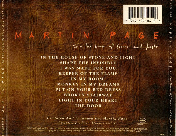 Martin Page - In The House Of Stone And Light (CD) (VG+) - Endless Media