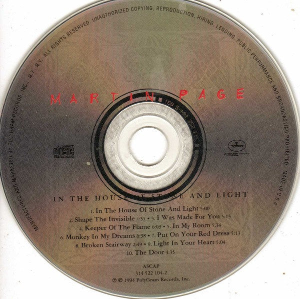 Martin Page - In The House Of Stone And Light (CD) (VG+) - Endless Media