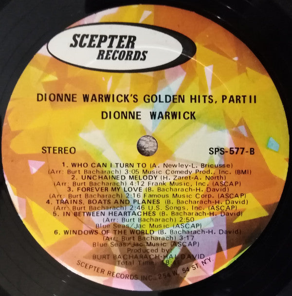 Dionne Warwick - Golden Hits Part 2 (LP) (VG) - Endless Media