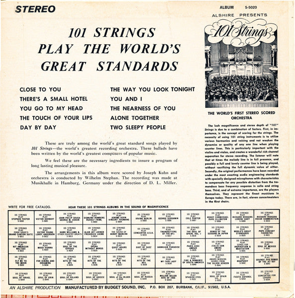 101 Strings - Play The World's Great Standards (LP) (VG) - Endless Media