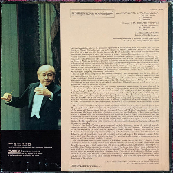 The Philadelphia Orchestra, Eugene Ormandy, Charles Ives / William Schuman - Symphony No. 3 / New England Triptych (LP) (VG+) - Endless Media