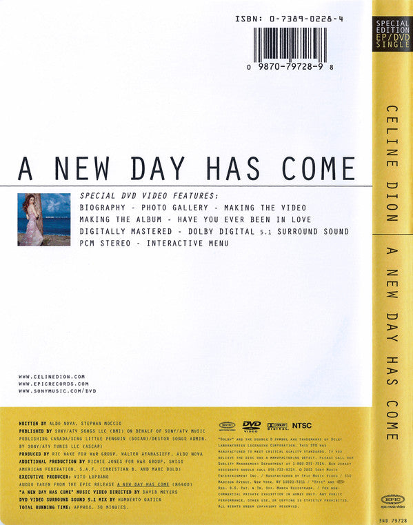 Céline Dion : A New Day Has Come (DVD-V, EP, Single, S/Edition, Dol)