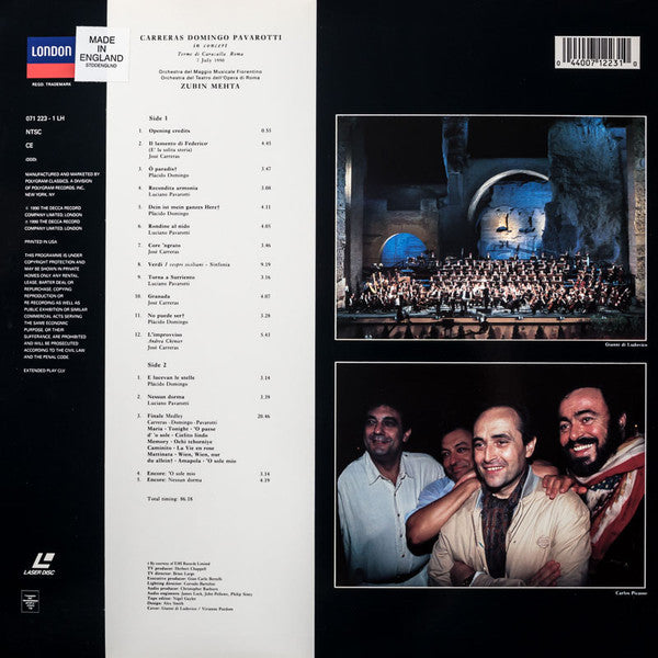 José Carreras, Placido Domingo, Luciano Pavarotti, Zubin Mehta - In Concert (Laserdisc) (VG) - Endless Media