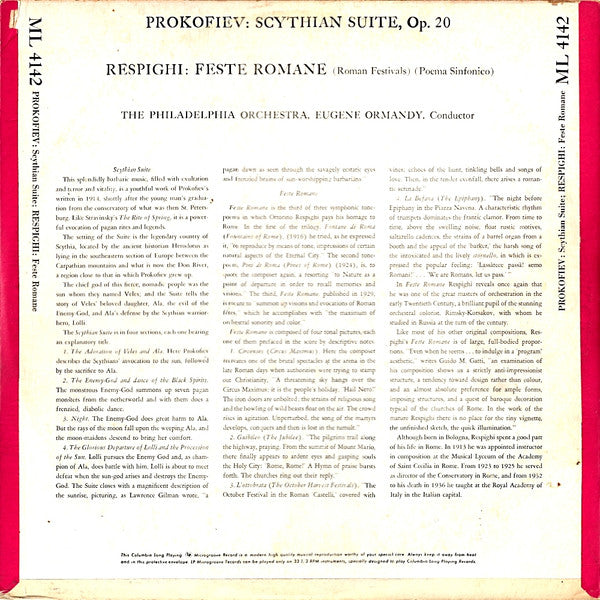 Sergei Prokofiev / Ottorino Respighi, The Philadelphia Orchestra, Eugene Ormandy - Scythian Suite, Op. 20 / Feste Romane (LP) (G+) - Endless Media