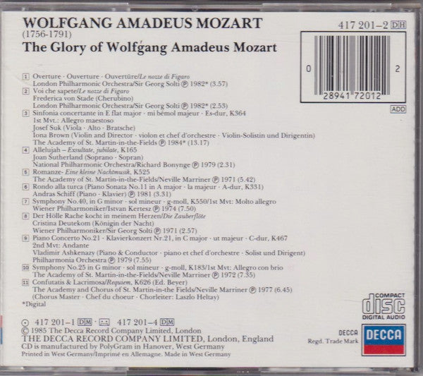 Wolfgang Amadeus Mozart - The Glory Of Wolfgang Amadeus Mozart (CD) (VG+) - Endless Media