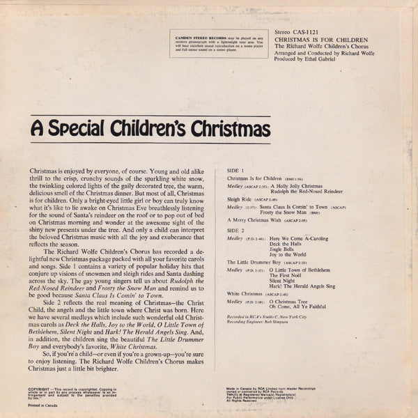 The Richard Wolfe Children's Chorus - Christmas Is For Children (LP) (G) - Endless Media