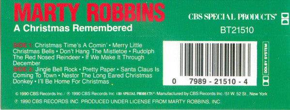 Marty Robbins - A Christmas Remembered (Cassette) (VG) - Endless Media